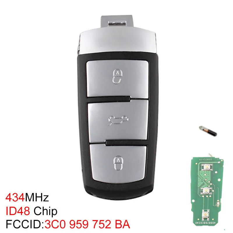 434MHz 3 Buttons Keyless Uncut Flip Smart Car Remote Key Fob with<br /> ID48 Chip 3C0959752BA for VW Passat B6 3C B7 Magotan CC-in Car Key from<br /> Automobiles 