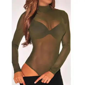 

Sexy Women High Neck Long Sleeve O-Neck Bodycon Blue and Green Colors Bandage Bodysuit Jumpsuit Slim Short Romper