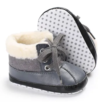 

New Keep Warm PU Leather Fleece Snowfield Lace-Up Booty Shoes Baby Shoes Kids Winter Boots Girls Boys Newborn First Walkers