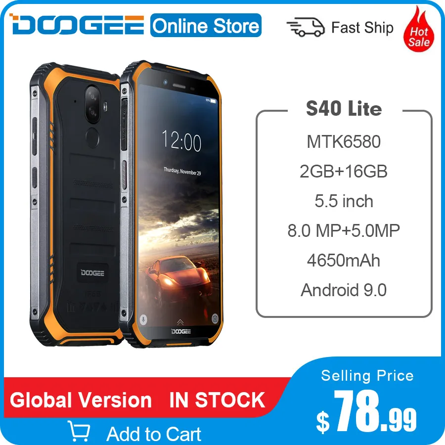 Смартфон DOOGEE S40 Lite 4 ядра 2 + 16 ГБ Android 9 0 IP68 5 дюйма 4650 мАч 8 МП|Смартфоны| |