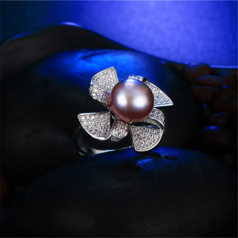 Rotatable Windmill Genuine Natural Pearl Ring, 925 Sterling Silver Rings for Women Wedding Ring Wedding Rings Silver 925 Jewelry