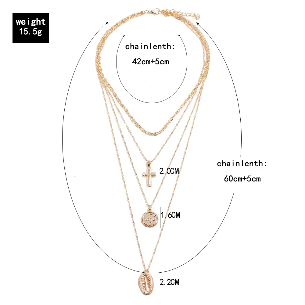Богемное многослойное ожерелье с крестом из сплава для женщин, ожерелье с подвеской из сплава цинка, золотое ожерелье