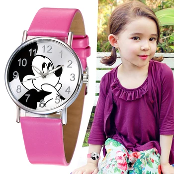 

Girls Boys Watches Kids Mickey Mouse Fashion Simple Watch Quartz Disc Watch PU Leather Strap Cute Head Buckle Ladies Watch