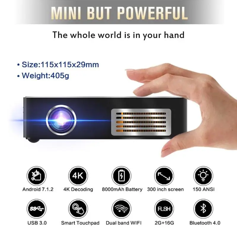 C9Plus портативный проектор 2,4G/5G bluetooth-проектор Android 7,1 2+ 16G 1080P BT4.0 Beamer светодиодный портативный HD мультимедийный проектор для домашнего кинотеатра США