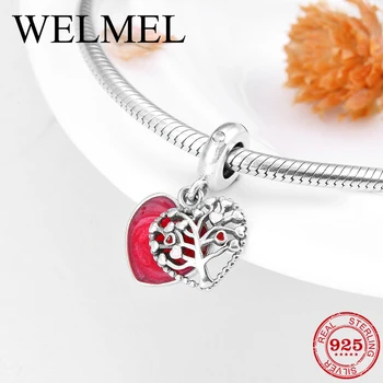 

New 925 Sterling Silve Tree of Life Red Love heart pendant Fit Original Pandora Charms Bracelet women accessories Jewelry