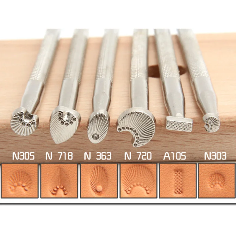 6 Patterns-Leather Stamping Tools Set for Working Printing Craft Designs Carving DIY Leathercraft Kit Wallet Saddle Appliance