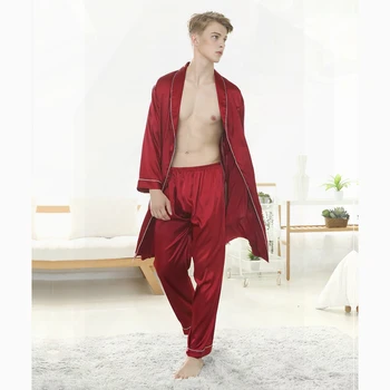 

Sexy Sleep Wearman Silk Pajamas for Men Satin Sleepwear Pijama Man Pajama Set Luxury Men Clothing Nightwear Long Sleeves 2020