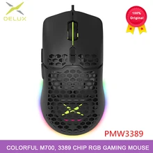 Rato com fio colorido m700 do furo, design leve, microplaqueta 3389, rato do jogo do rgb do ajuste de duas vias dpi