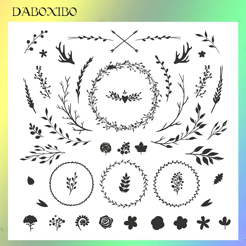 

DABOXIBO Beautiful Wreath Clear Stamps For DIY Scrapbooking/Card Making/Photo Album Silicone Decorative Crafts 13x13