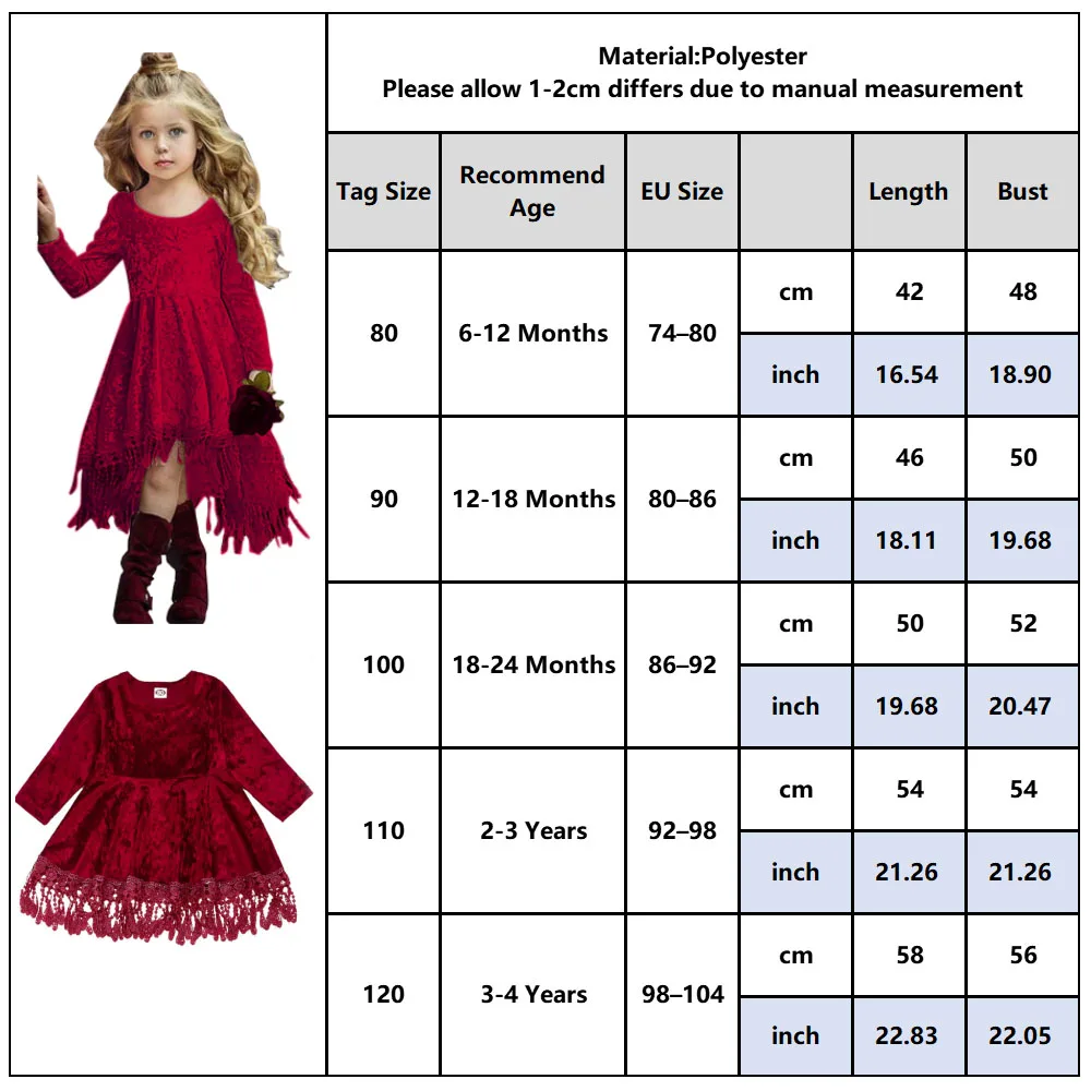 Tanie 2020 wino czerwone dziewczyny welurowe sukienki koronkowe zimowe sukienki dla dzieci dla dziewczynek sukienka świąteczna Vestidos 2 4 lat modne D30