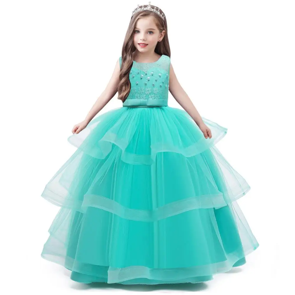 Детские платья для девочек, свадебное платье элегантное вечернее платье принцессы для девочек-подростков, костюм для девочек 4, 5, 6, 8, 9, 10, 11, 14 лет - Цвет: Green