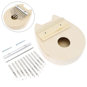 

10 Key Cat Shape Kalimba DIY Kits Basswood Thumb Piano Mbira for Handwork Painting Parents-child Campaign