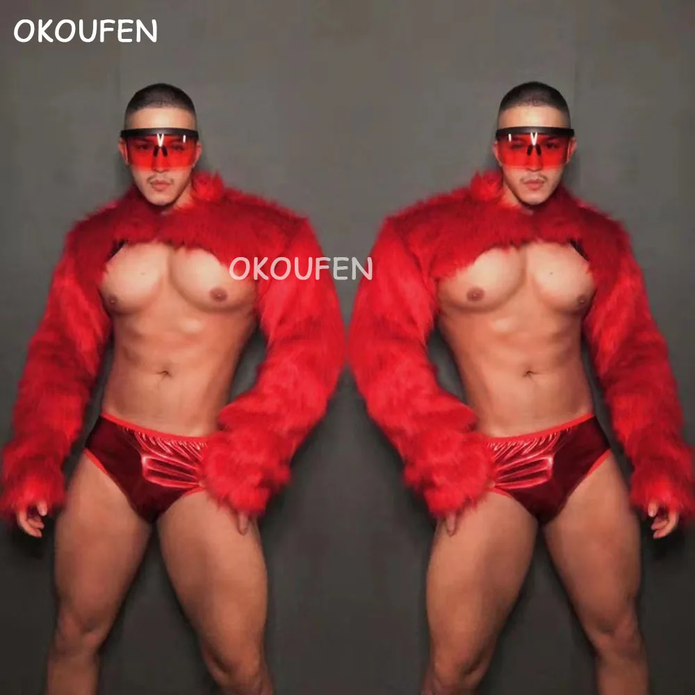 

Sexy Christmas Red Fur Grass Costume Suit Nightclub bar men and women ds Stage show wear