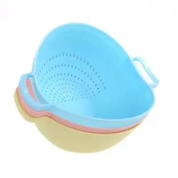 

Double Handle RWashing Basket Double Drain Basin Sink Washing Rice Bowl Fruit Tray Drain Basket Wash Rice Basket Kitchen Straine