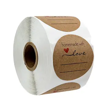 

1 Roll/500pcs Handmade with Love Letters Cookie Bags Labels Round Adhesive Baking Packaging Envelope Gift Box Decor Sticker Roll