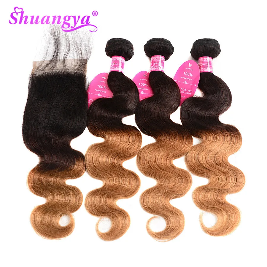 

Peruvian Bundles With Closure Remy Body Wave Bundles With Closure T1b/27 Ombre Bundles With Closure 3/4 Bundles With Closure