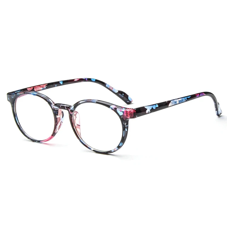 Blue Floral Женские Классические винтажные круглые очки с цветами, оправа для мужчин и женщин, ретро овальные декоративные очки, могут быть заполнены линзами по рецепту - Цвет оправы: Blue Floral