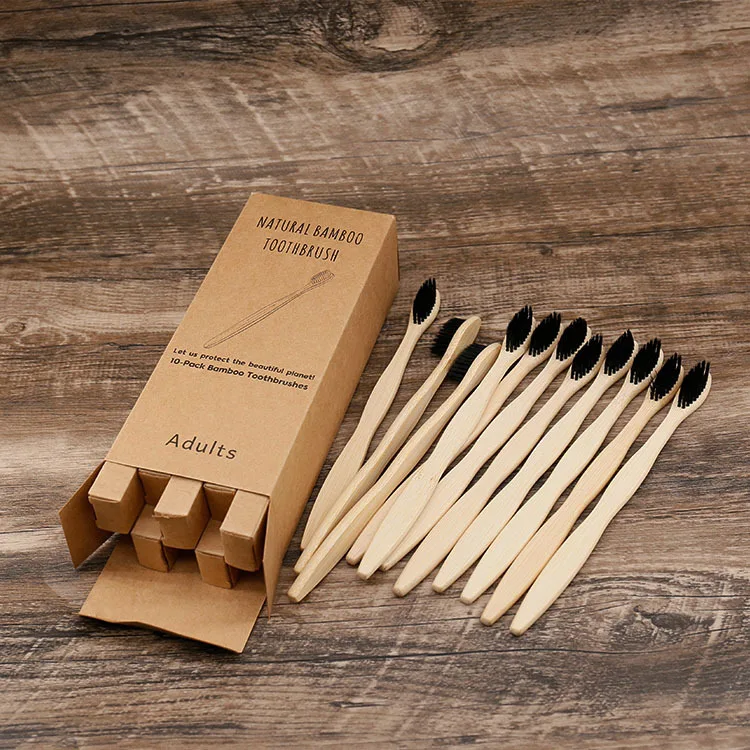 Eco-Friendly Biodegradable Bamboo Toothbrushes - Set of 10