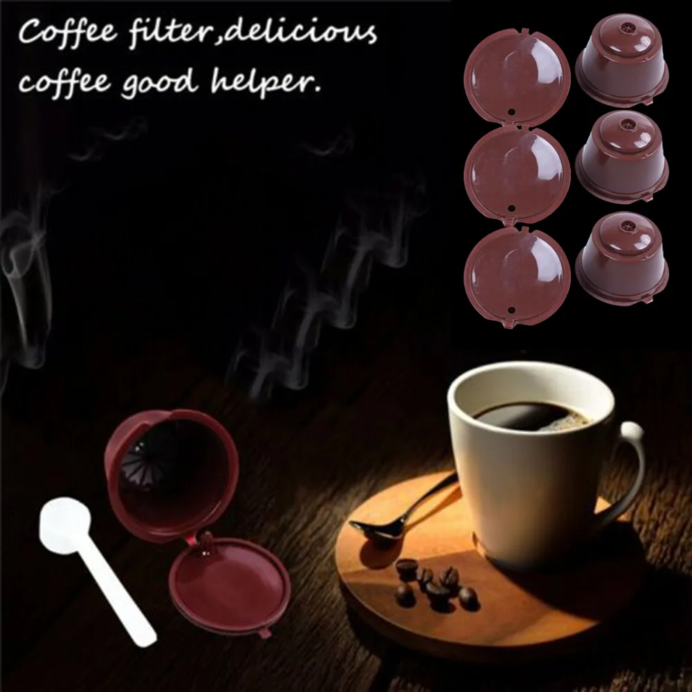 4pcs Refillable Reusable Coffee Capsules Filter with Spoon Brush for Dolce Gusto kitchen and coffee shop supplies