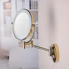 Vidric Hot Bathroom Gold Wall Mounted 8 inch Brass 3X/1X Magnifying Mirror LED Light Folding Makeup Mirror Cosmetic Mirror Lady