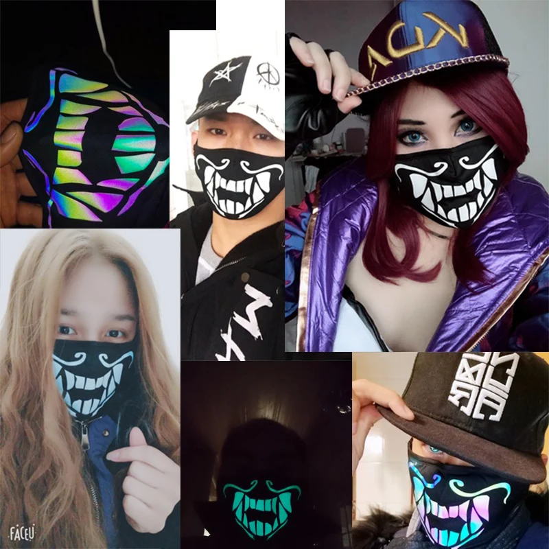 Игра KDA K/DA Akali маска ассасин S8 синий зеленый маска для лица ночные огни косплей реквизит для костюмов