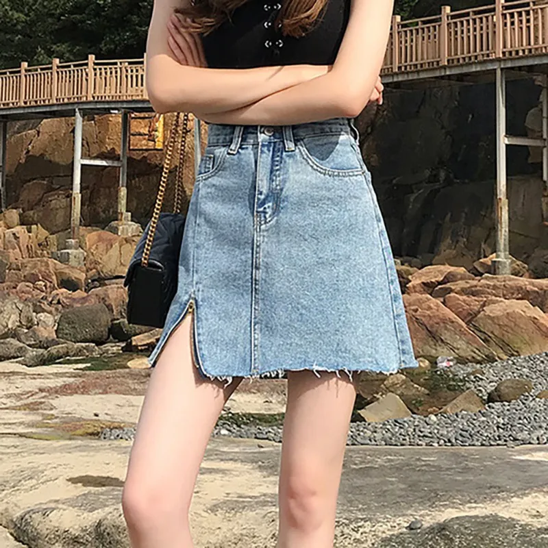 

2019 High Waist Pencil Silhouette Women's Casual Irregular Denim Skirt Zipper Jeans Above Knee Mini Sexy A-Line Pencil Skirts