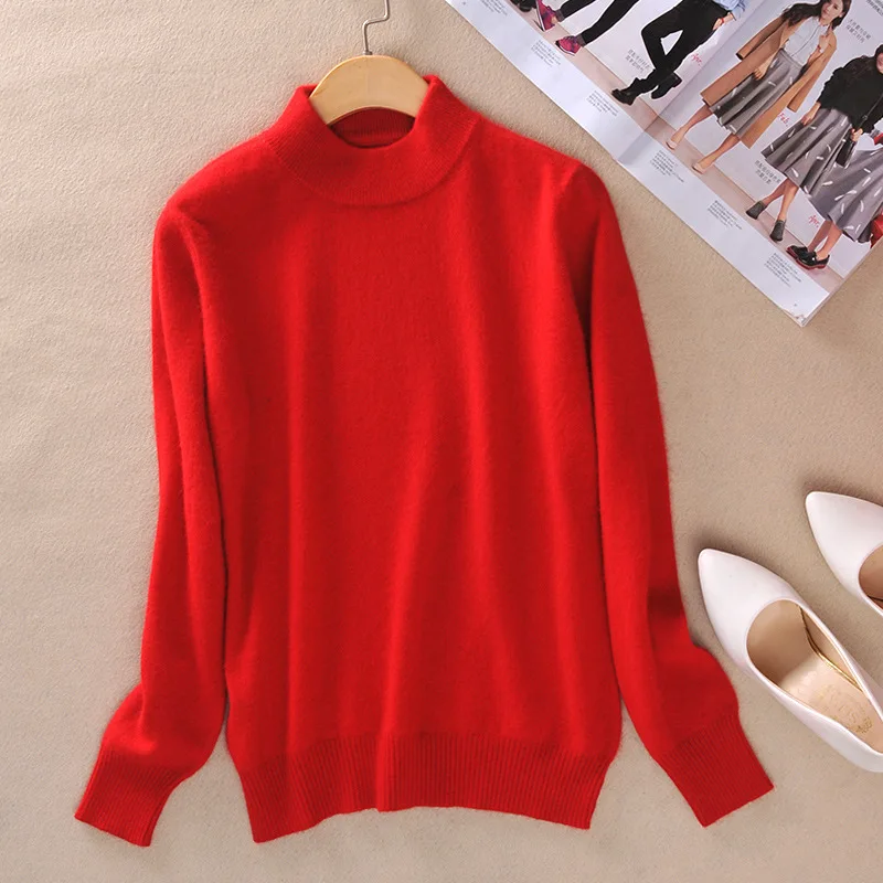 Джемпер, зимние корейские свитера, женские пуловеры, осень, толстый свитер, вязанный, свободный, с длинным рукавом, полушерстяные свитера для женщин - Цвет: Красный