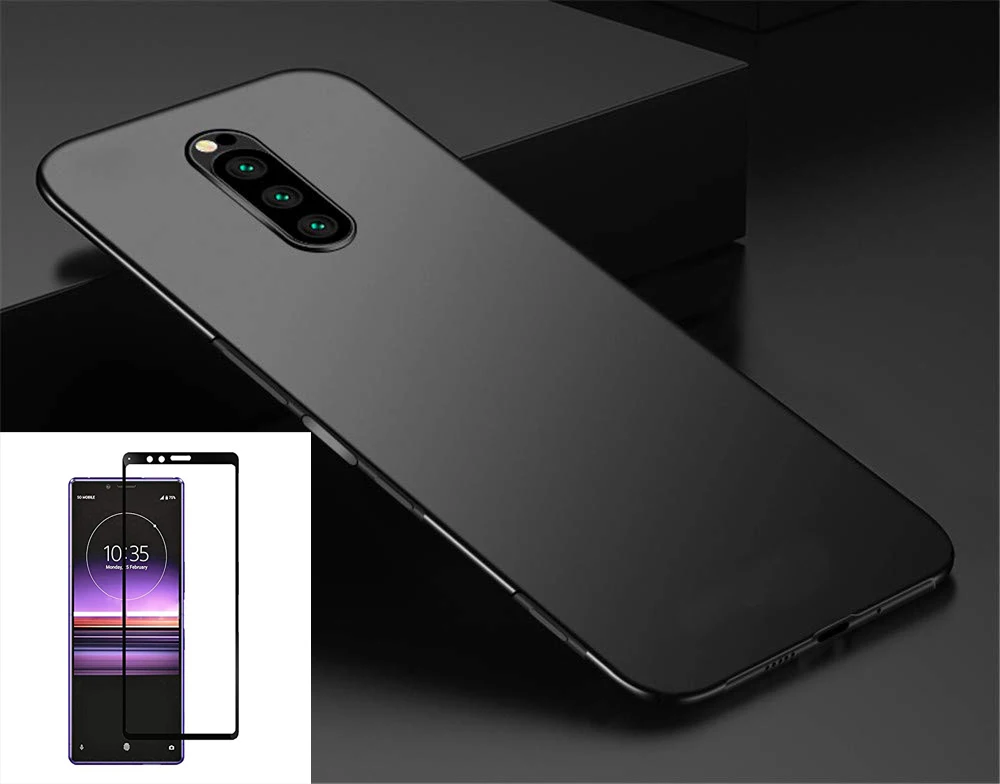 

For Sony Xperia 1 Xperia1 J8110 J8170 J9110 Case Black Soft TPU with Black Full Coverage Glass For Sony Xperia 1