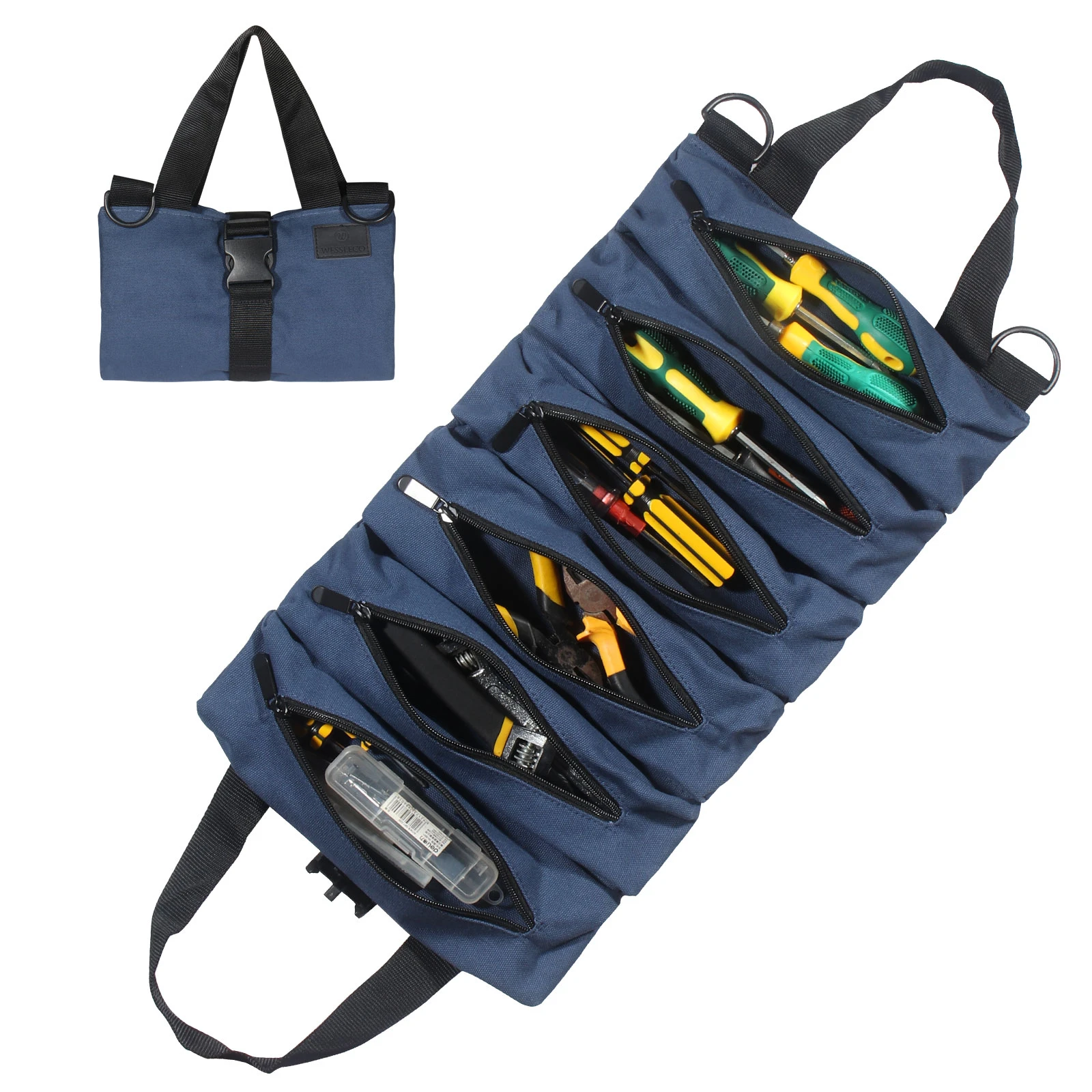 Wessleco Canvas Roll Up Tool Bag With Handle Multi-purpose Tool Pouch ...