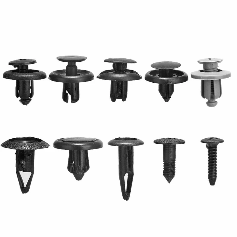 100 Pcs 10 types 100 Pcs Black Professional Plastic 8mm Hole Fender Liner Fastener Rivet Push Clips for Nissan Car Accessories