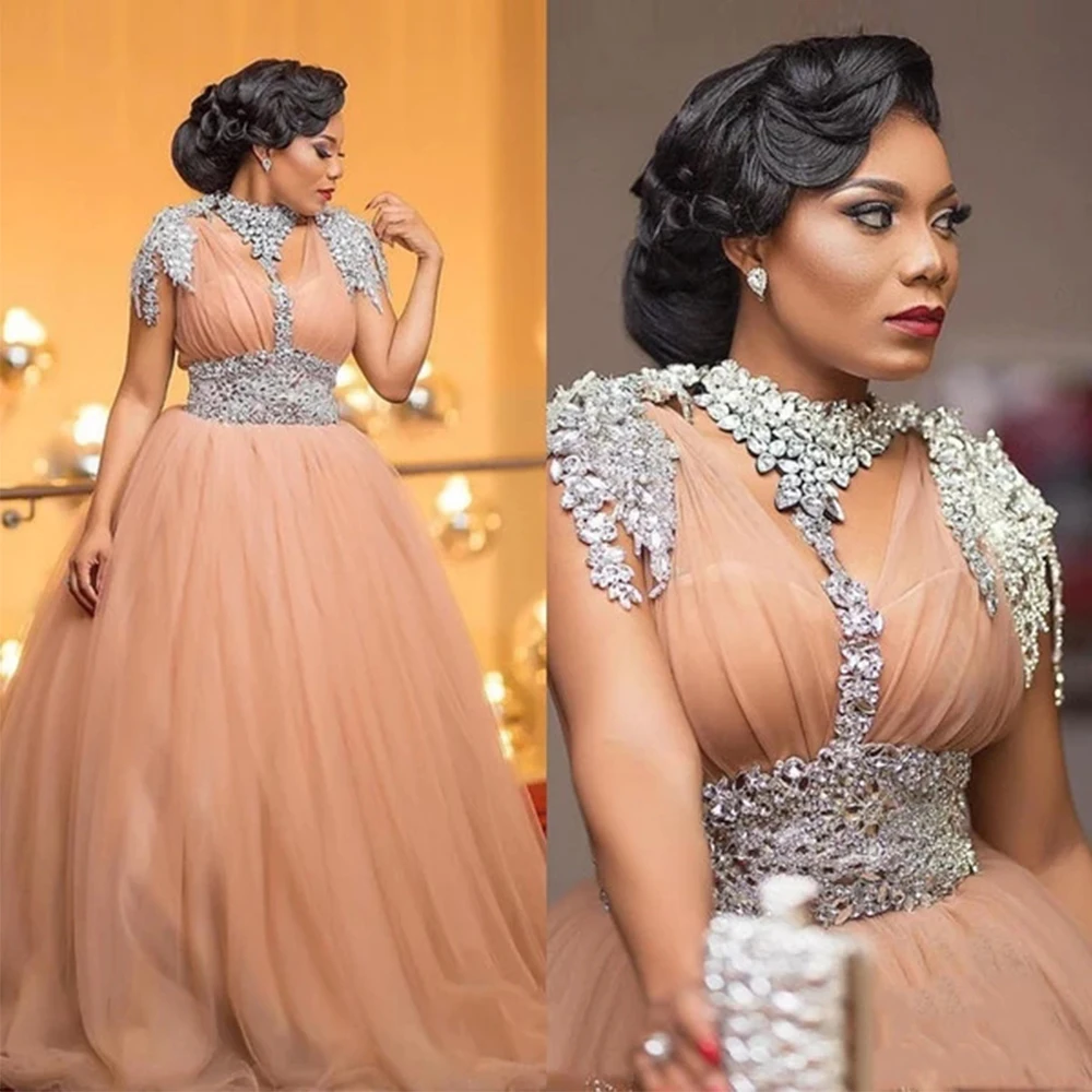 Luxury African Evening Dresses Beaded Crystal Plus Size Gowns Tulle A Line  Long Formal Prom 2020 Robe De Soiree|Prom Dresses| - AliExpress