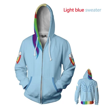 

2020 Hot Sale Anime Peripheral Jacket My Little Pony Cosplay Rainbow Dash hoodie 3D printed Unisex zipper sweatshirt jacket