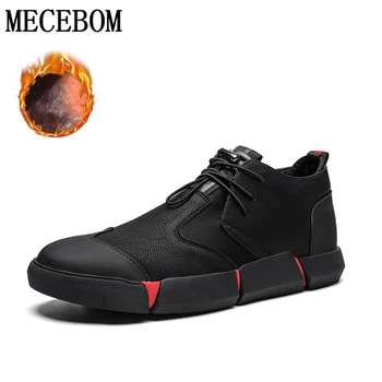 

2019 Men's Sneakers Top Selling British Style Black Plush Genuine High Quality Leather Lace-up Breathable Tide Shoes Sneakers