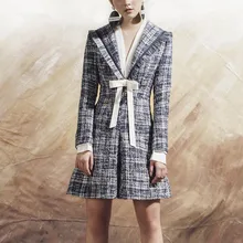 Блейзер платье для женщин с длинным рукавом Осень Зима Твид Подиум Дизайнер Винтаж Ретро Шерсть элегантные офисные женские платья пиджак