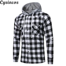 CYSINCOS мужская клетчатая рубашка с капюшоном, свитер с длинными рукавами, однобортная хлопковая толстовка с капюшоном, пальто, модная и спортивная блузка