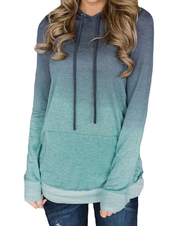 

CITY Hot Fashion Print with Pocket and Cap Gradient Women's Jacket Oversized Hoodie Long Sleeve Hoodies Women Streetwear Women