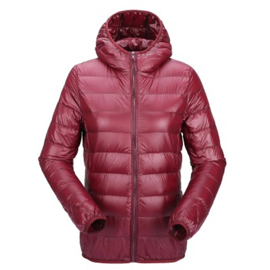 ZOGAA женский ультра легкий пуховик с капюшоном зимние куртки на утином пуху Женская тонкая парка с длинным рукавом пальто на молнии куртки с карманами - Цвет: Wine Red