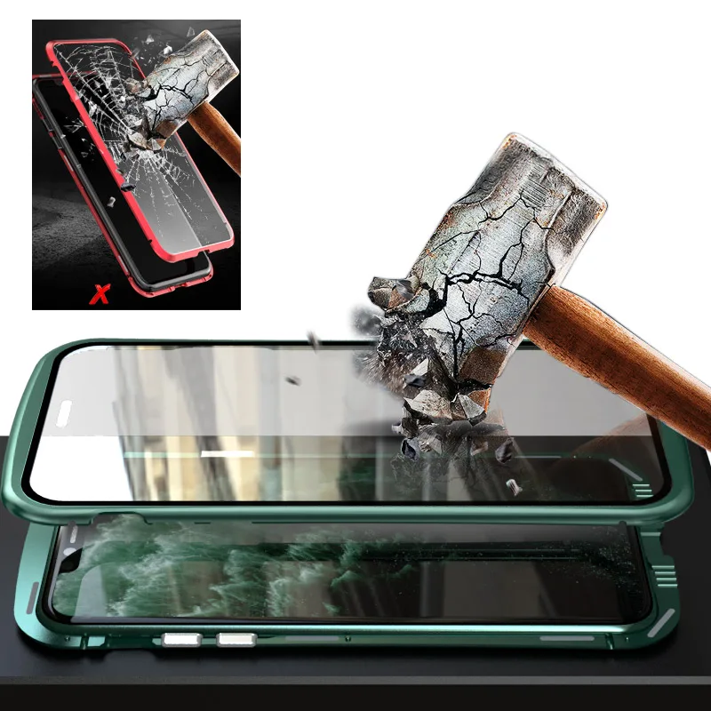 Магнитный чехол с металлической рамкой для iPhone 11 Pro Max, двойное закаленное стекло, ударопрочный чехол для iPhone 11 Pro X XR XS Max Coque