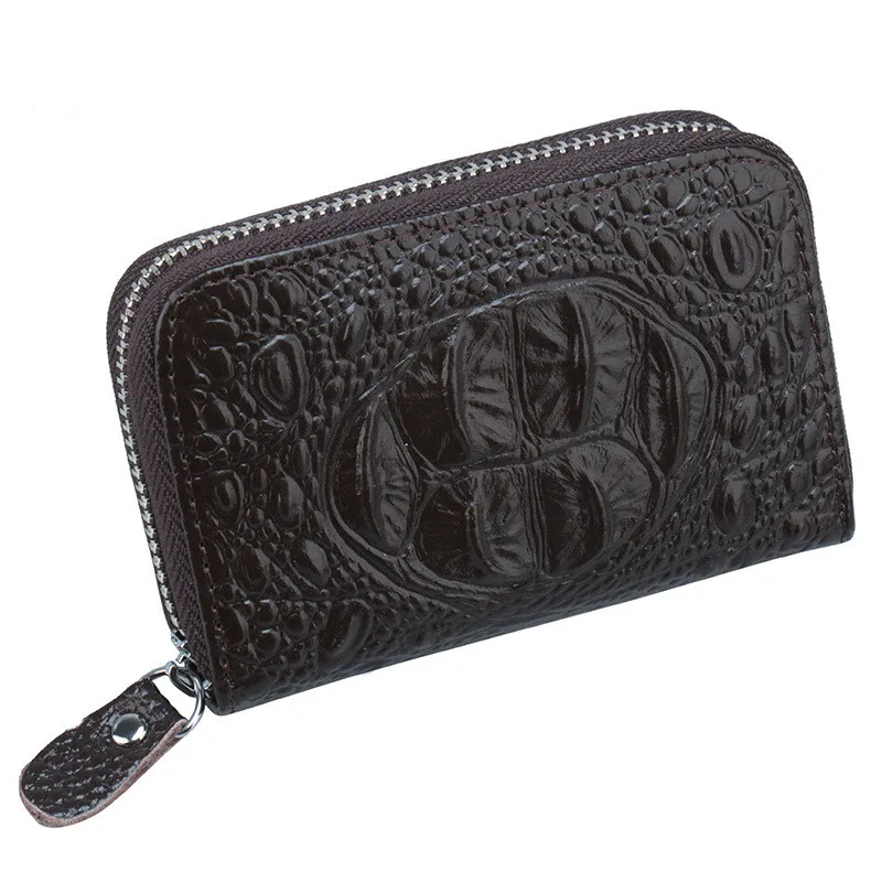 Мужская женская кожаная сумка с крокодиловым узором для кредитных карт на молнии с карманом мини-сумка