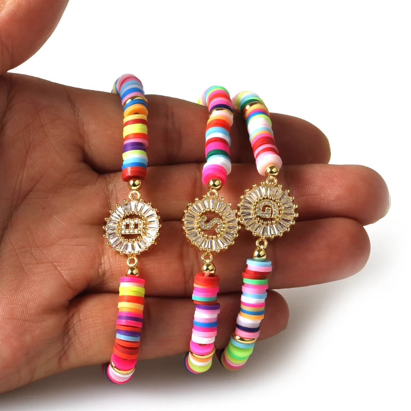 

2020 bohemia gypsy gold initial 26 alphabet letter name charm coloful rainbow silicone plastic beaded bracelets for women