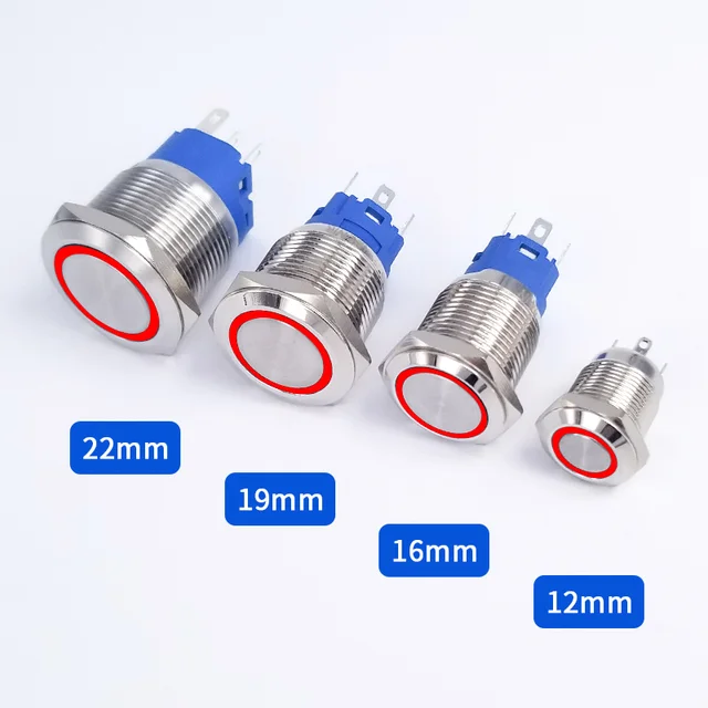 12/16/19/22mm Metal Push Button Switch Momentary Latching Fixed Electric On Off Power Start Stop LED Light 3V 6V 12V 24V 220V Red