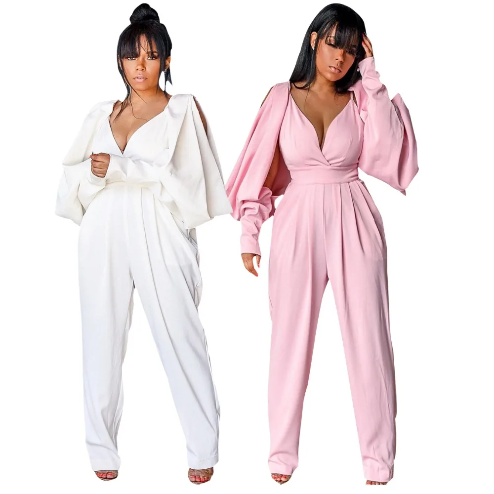 Personality Fashion Women Jumpsuits Full Sleeve Deep V Neck High Waist Hollow Out Casual Lady Jumpsuits Party Outfits YZ1109