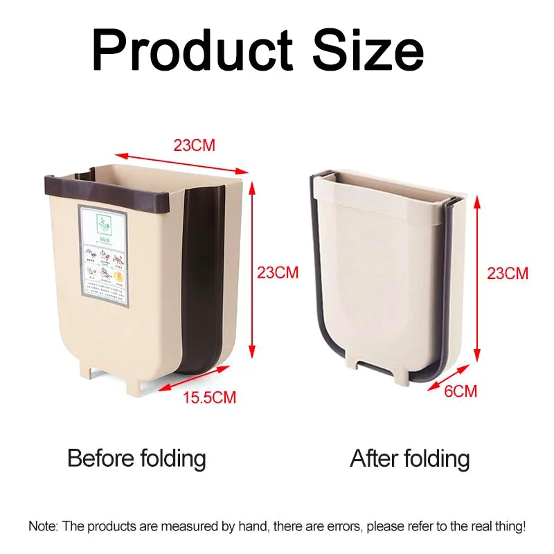 Folding Trash Bin Kitchen Cabinet Door Hanging Garbage Can Wall Mounted Trashcan for Bathroom Toilet Waste Storage