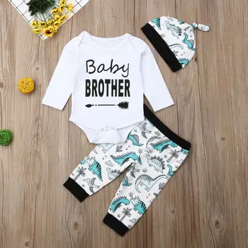 

3Pcs Kids Newborn Baby Boy Clothes Romper Tops +Long Pants Hat Letter Dinosaur Cute Baby Outfits Clothes Set 0-24M