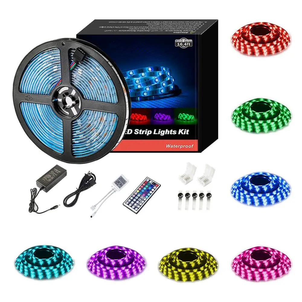 Led Strip Lights Waterproof 16.4ft 5m Flexible Color Changing RGB SMD 5050 150leds LED Light Kit with 44 Keys IR Remote C | Лампы и