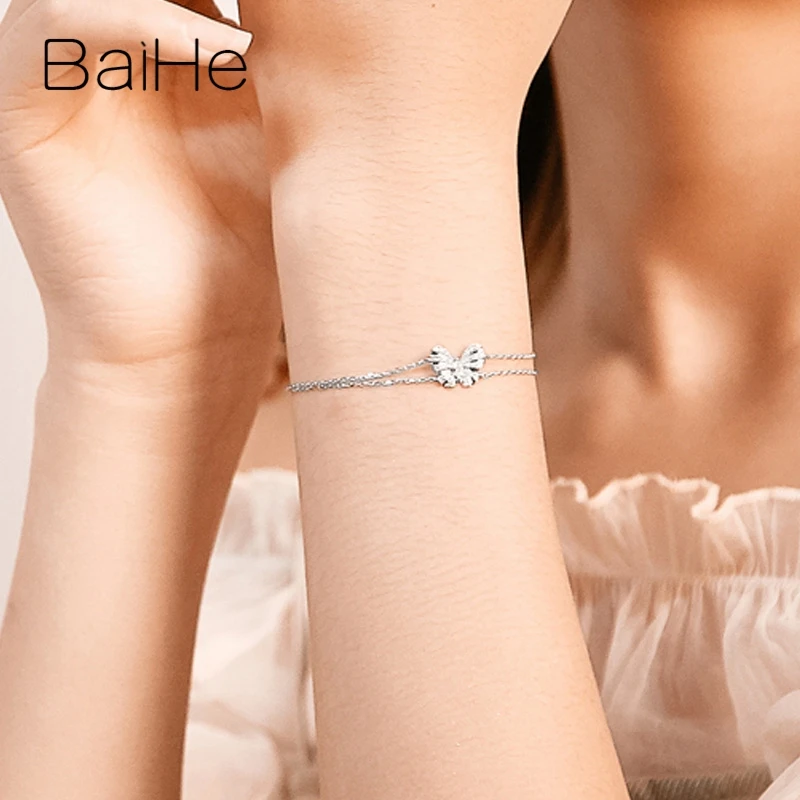 BAIHE Solid 18K Белое Золото SI/H круглая огранка 0.19ct натуральные бриллианты свадебные женские модные ювелирные изделия Подарочный браслет