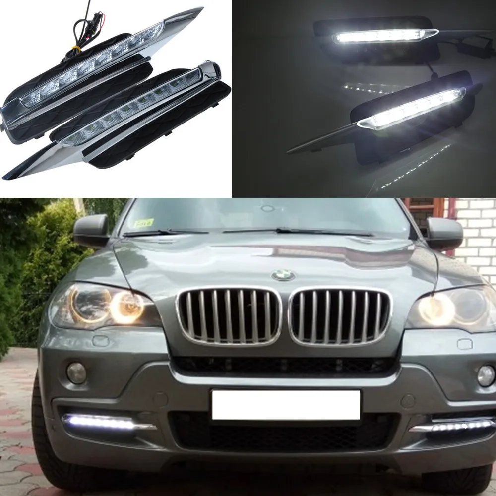 Автомобильная проблесковая 1 пара DRL Габаритные огни Дневной светильник для BMW X5 E70 2007 2008 2009 2010 Автомобильный светодиодный противотуманная фара светильник крышка
