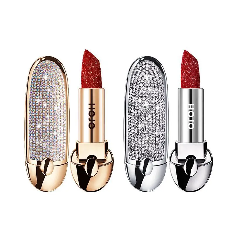 

New Matte Lipstick Shiny Diamond Sexy Gold Silver Nude Waterproof Long Lasting 8 colors Gorgeous Makeup Cosmetics With Mirror