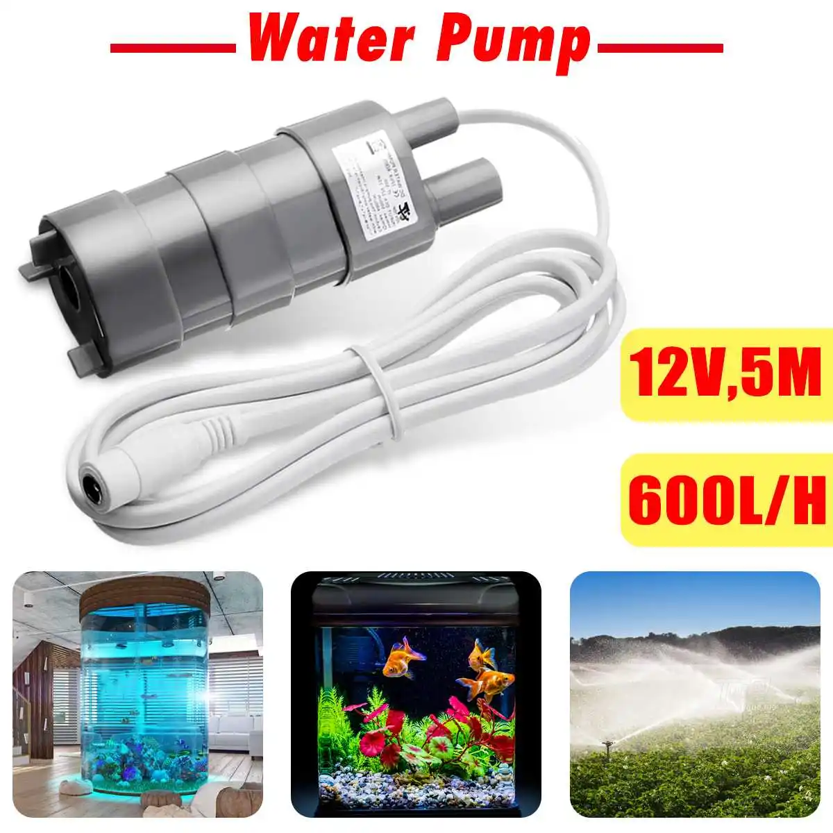 

JT-500 DC 12V Brushless Magnetic Submersible Water Pump 600 L/H Flow 5m Water Head Energy-Saving Low-Noise Pumps