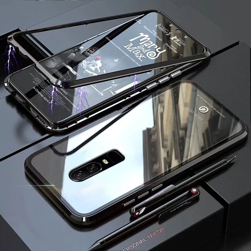 

YonLinTan Coque cover Case For Oneplus 5t one plus 6 6T Oneplus6 Metal magnetic Frame Hard tempered glass phone Back Covers